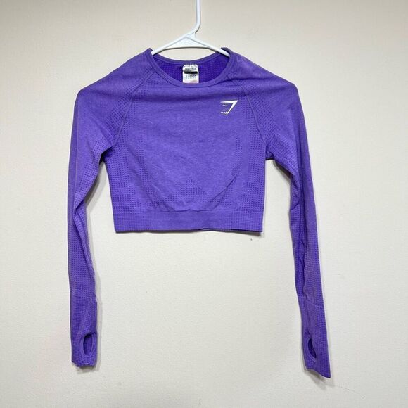 Gymshark Purple Vital Seamless Long Sleeve Crop Top Small - Picture 1 of 7